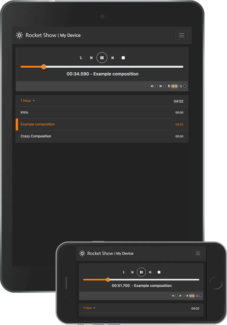 The Rocket Show web interface on a phone