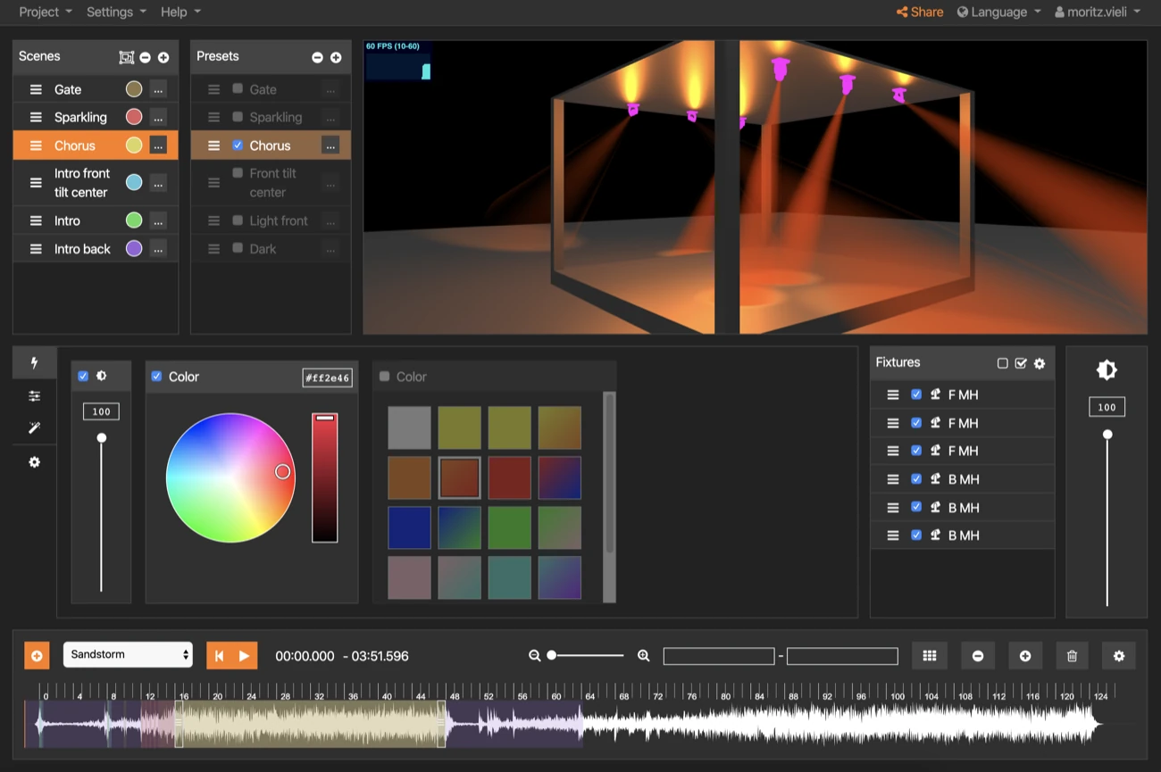 The Rocket Show lighting designer with a 3D stage preview